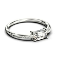 Красив минималистичен 0. Карат изумруд нарязана диамантен мосанит годежен пръстен, сватбен пръстен в стерлингово сребро с 18k бяло злато, подарък за нея, приятелка, обещание, юбилеен пръстен